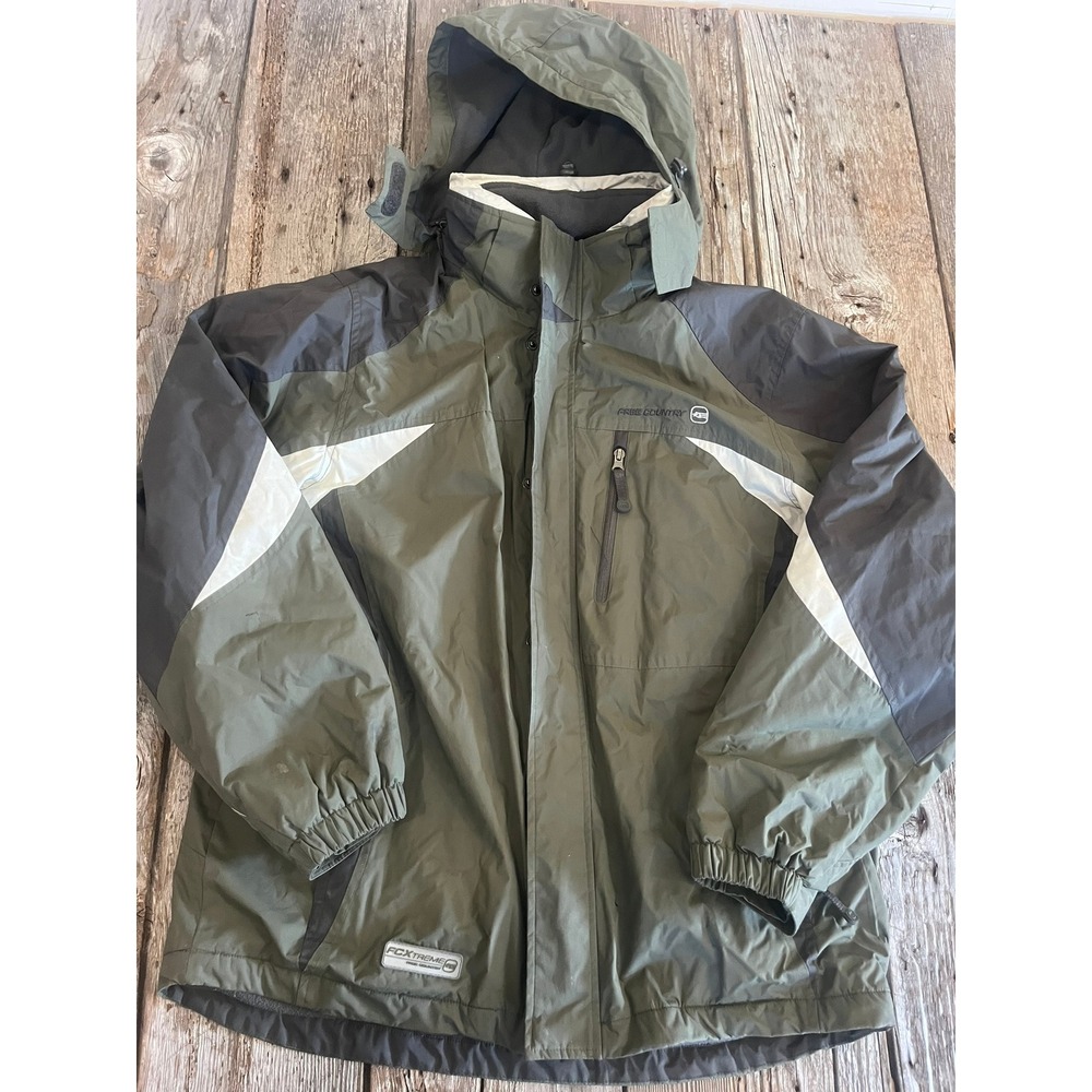 Free Country FCXtreme Hooded Jacket Olive Green Black Colorblock Mens Medium